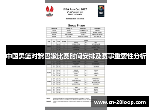中国男篮对黎巴嫩比赛时间安排及赛事重要性分析